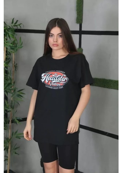 Unisex Baskılı Oversize T-Shirt - Siyah fiyatları