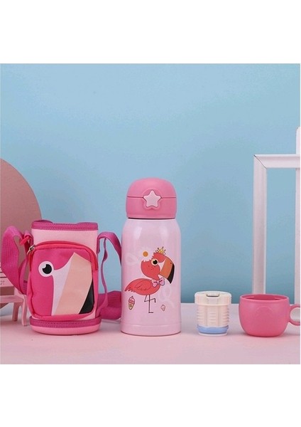 Karikatür Çocuk Termos Pot Öğrenci Su Bardağı Paslanmaz Çelik Hasır Bardak (Yurt Dışından)