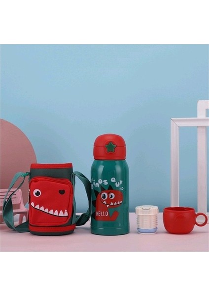 Karikatür Çocuk Termos Pot Öğrenci Su Bardağı Paslanmaz Çelik Hasır Bardak (Yurt Dışından)
