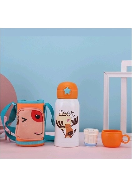 Karikatür Çocuk Termos Pot Öğrenci Su Bardağı Paslanmaz Çelik Hasır Bardak (Yurt Dışından)