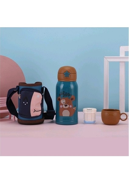 Karikatür Çocuk Termos Pot Öğrenci Su Bardağı Paslanmaz Çelik Hasır Bardak (Yurt Dışından)