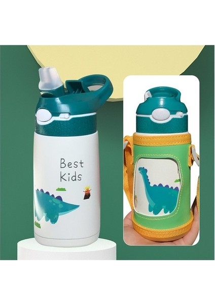 Paslanmaz Çelik Su Bardağı Çocuk Termos Bardak Bardak Kollu ve Pipetli (Yurt Dışından)