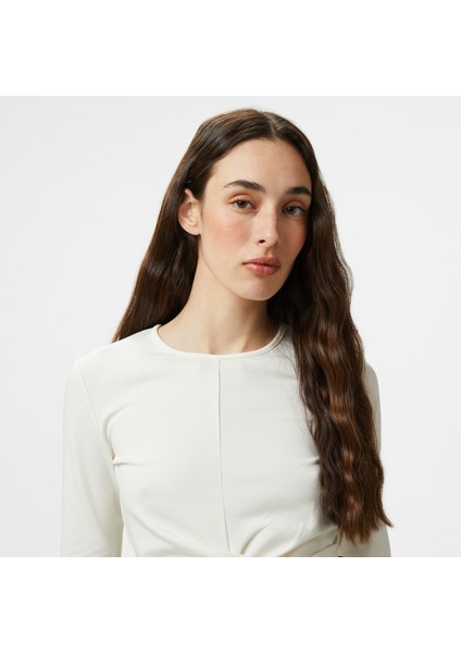 Twist Front Kadın Uzun Kollu Krem T-Shirt fırsatları