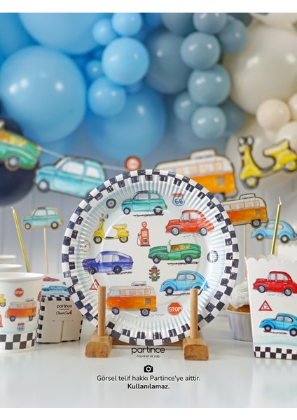 8 Kişilik Araba Tema Kullan At Karton Popcorn Mısır Kutusu- Tabak-Bardak-Çatal Kaşık Bıçak Parti Seti fırsatları