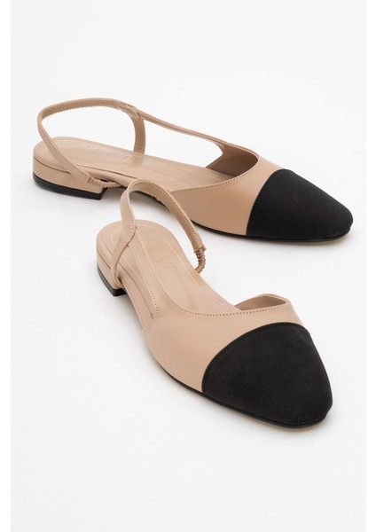 Lujo Bej Cilt Kadın Arkası Açık Düz Babet Ayakkabı