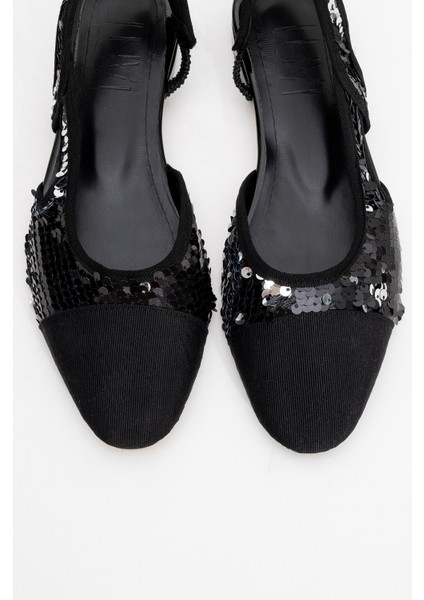 Lujo Siyah Payetli Kadın Arkası Açık Düz Babet Ayakkabı fiyatları