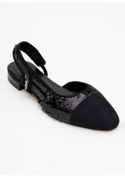 Lujo Siyah Payetli Kadın Arkası Açık Düz Babet Ayakkabı fırsatları