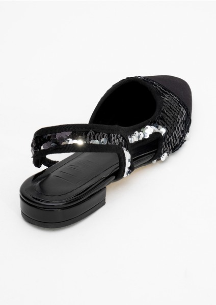 Lujo Siyah Payetli Kadın Arkası Açık Düz Babet Ayakkabı indirimleri