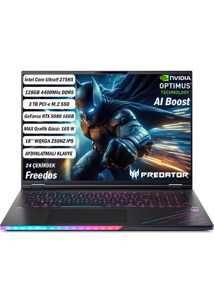 Predator PH18-73 Core Ultra 9 275HX 128 GB 3TB RTX5080-16 GB 18'' WQXGA IPS 250Hz Freedos NH.QVZEY.001