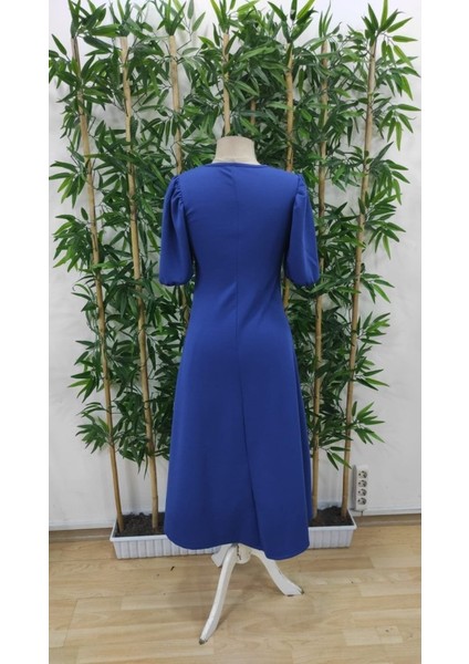 Kadın Kısa Balon Kollu Bisiklet Yaka Geniş Kesim Janjan Krep Elbise fırsatları