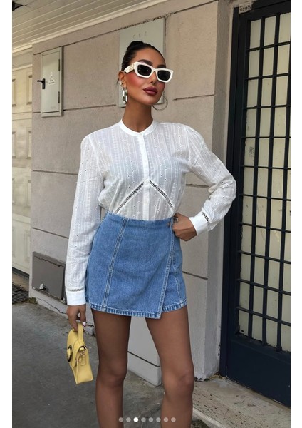 Fistolu Beyaz Uzun Kollu Gömlek