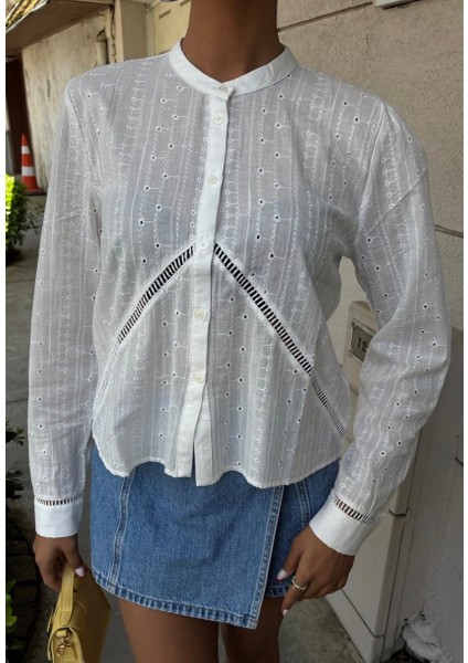 Fistolu Beyaz Uzun Kollu Gömlek fiyatları