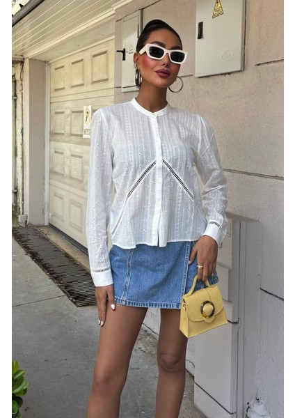 Fistolu Beyaz Uzun Kollu Gömlek modelleri