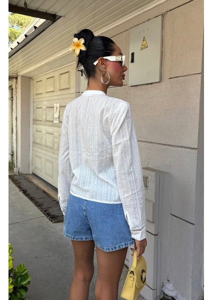 Fistolu Beyaz Uzun Kollu Gömlek fırsatları