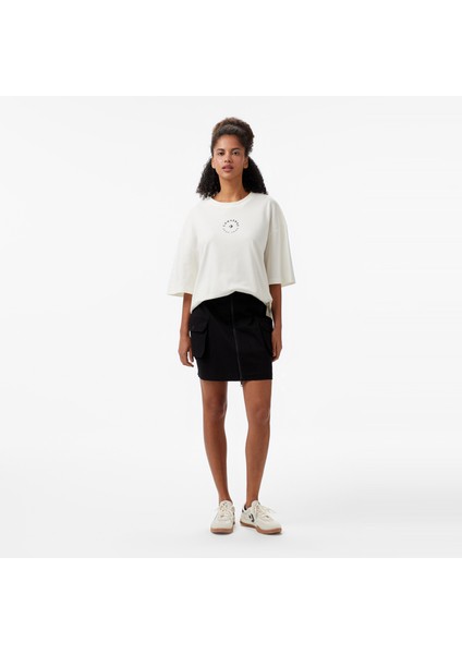 Star Chevron Baskılı Oversize Fit Kadın Krem T-Shirt modelleri