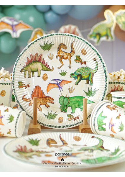 8 Kişilik Dinozor Tema Kullan At Karton Popcorn Mısır Kutusu- Tabak-Bardak-Çatal Kaşık Bıçak Parti Seti fırsatları