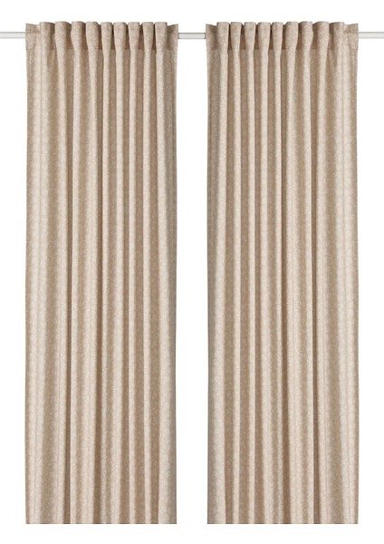 Trystävmal Fon Perde 145 x 300 cm Bej Beyaz 2 Kanat Pamuklu Güneşlik Makinede Yıkanabilir