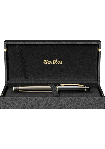 & WizDesign 35L Dolma Kalem Çizgi Desenli Siyah Altın F Uç LÜKS KUTULU / ÖMÜR BOYU GARANTİLİ / KİŞİSELLEŞTİRİLEBİLİR