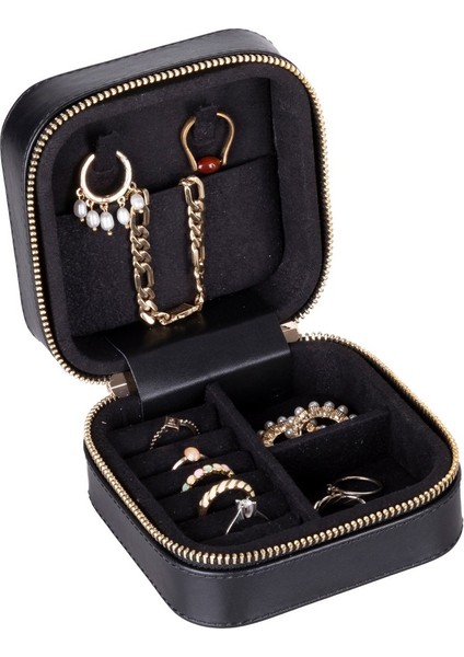 Gerçek Deri Seyahat Boy Takı Organizer Kutusu, Mücevher Aksesuar Çantası, Küpe Kolye Yüzük Düzenleyici