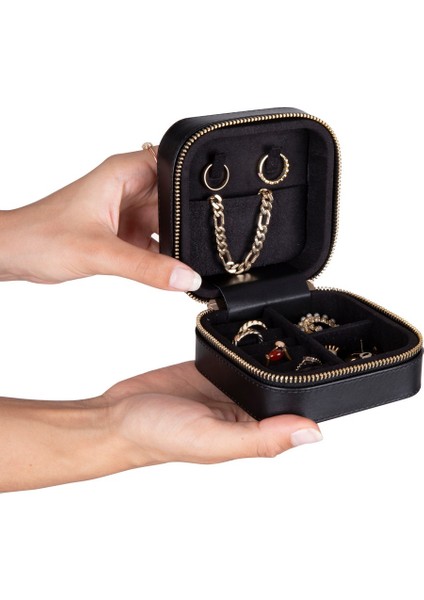 Gerçek Deri Seyahat Boy Takı Organizer Kutusu, Mücevher Aksesuar Çantası, Küpe Kolye Yüzük Düzenleyici fiyatları