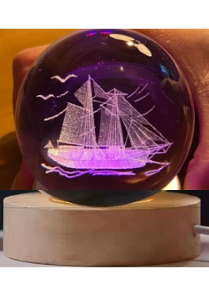 Dekoratif Gemi Tasarımlı Ahşap Altlıklı Işıklı Cam Küre Cam:6cm Ahşap:2cm fiyatları