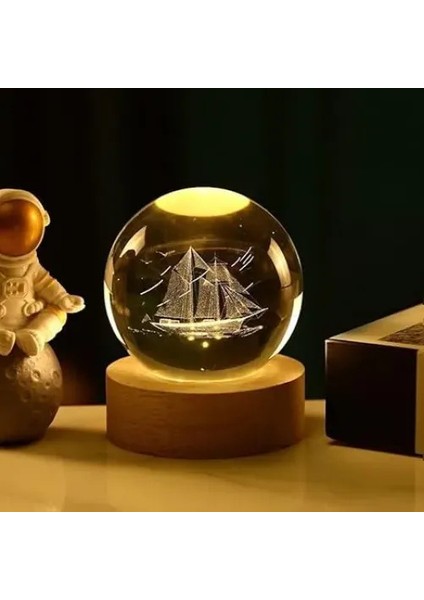 Dekoratif Gemi Tasarımlı Ahşap Altlıklı Işıklı Cam Küre Cam:6cm Ahşap:2cm modelleri