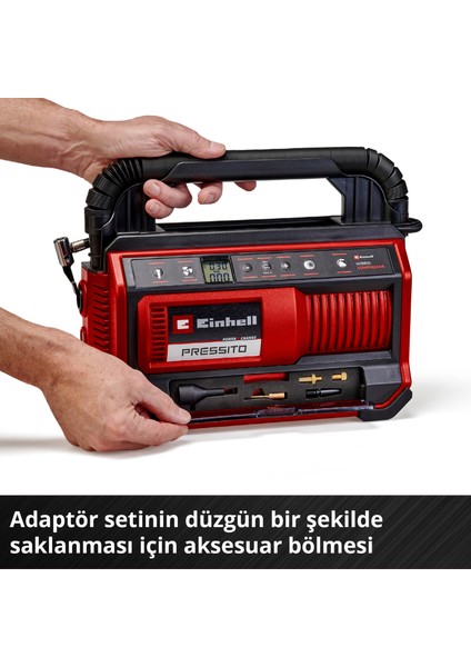 PRESSITO 18/25 Power X-Change Hibrit Kompresör (18 V, Güç Kablosu veya Akü ile Çalışır, Maks. 11 bar, 4-parçalı Adaptör Seti ve 2 Hortum dahil, Akü dahil değildir) - 4020430 indirimleri
