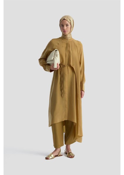 Asimetrik Allerli Cupra Tunik Elbise 25Y4706 Sahra