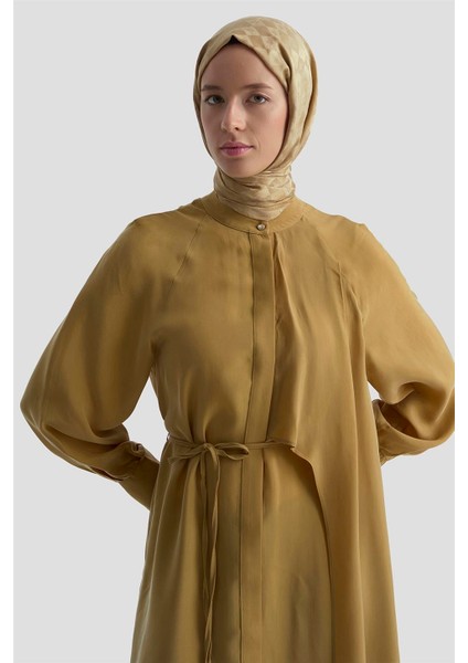 Asimetrik Allerli Cupra Tunik Elbise 25Y4706 Sahra modelleri