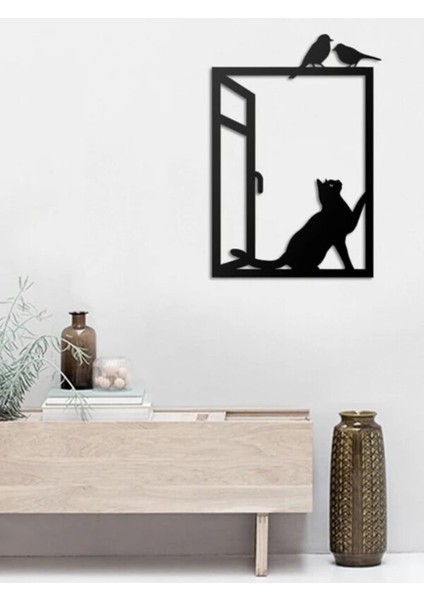1,5 mm Metal Lazer Kesim Tablo, Metal Duvar Dekoru Kedi Kus 25 x 35 cm fiyatları