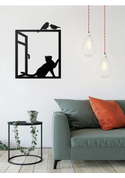 1,5 mm Metal Lazer Kesim Tablo, Metal Duvar Dekoru Kedi Kus 25 x 35 cm modelleri