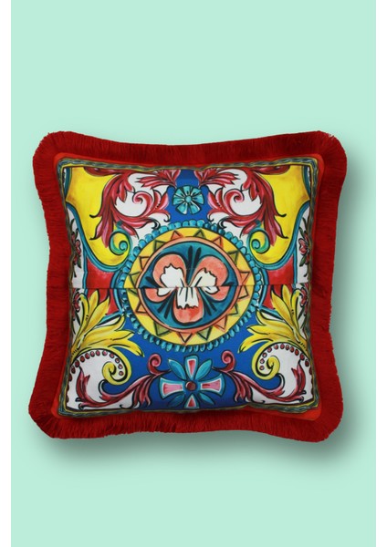 Kırmızı Püsküllü, Milano 6 Desen Dekoratif 43X43CM Kare Kırlent Kılıfı fiyatları