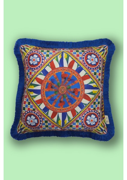 Saks Püsküllü, Milano 9 Desen Dekoratif 43X43CM Kare Kırlent Kılıfı