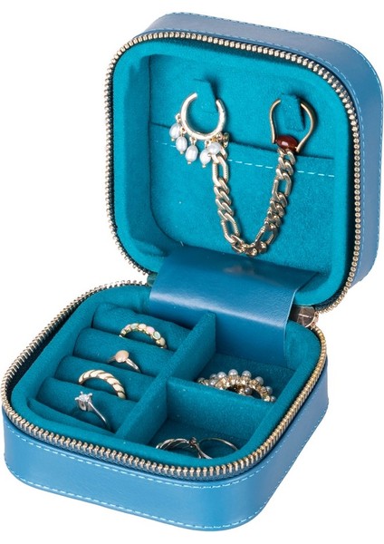 Gerçek Deri Seyahat Boy Takı Organizer Kutusu, Mücevher Aksesuar Çantası, Küpe Kolye Yüzük Düzenleyici