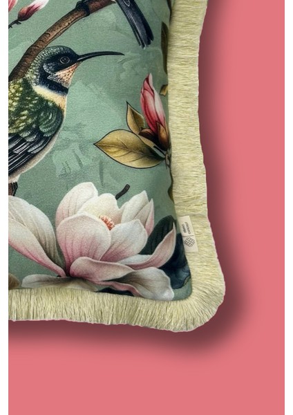 Krem Püsküllü, Hummingbird Desen Dekoratif 43X43CM Kare Kırlent Kılıfı modelleri