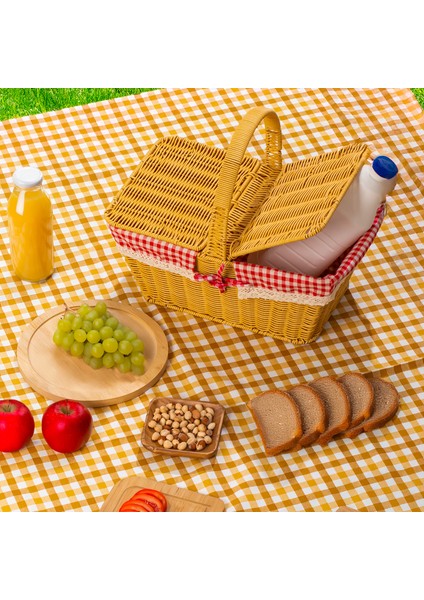 2079 Dökdörtgen Hasır Görünümlü Piknik Sepeti Piknik Çantası 42X37CM