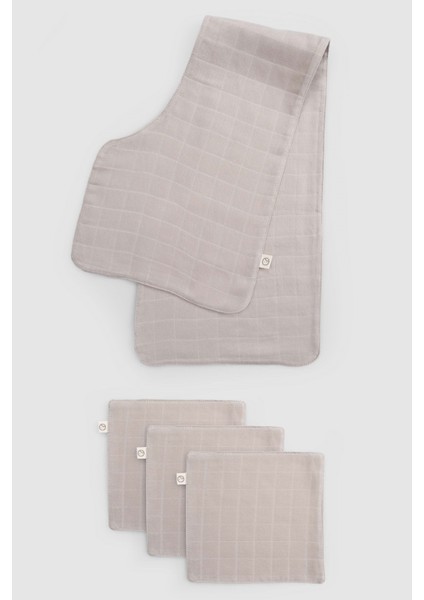 Organik Pamuk Müslin Bej Omuz Ağız Bezi Seti