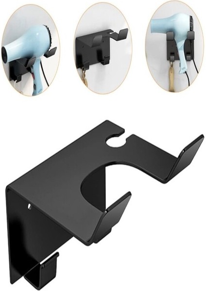 Saç Kurutma Makinesi Askı Tutucusu Siyah Metal & Saklama - Sağlam ve Yerden Tasarruf Sağlar