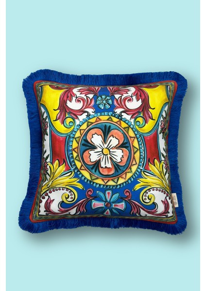 Saks Püsküllü, Milano 8 Desen Dekoratif 43X43CM Kare Kırlent Kılıfı