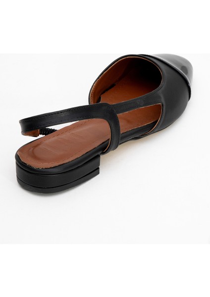 Lujo Siyah Cilt Kadın Arkası Açık Düz Babet Ayakkabı fırsatları