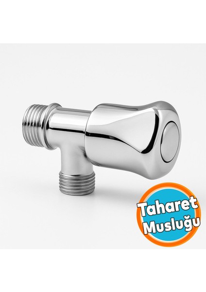 Taharet Musluğu Çevirmeli Döküm Metal Rezervuar Ara Musluk Wc Klozet Alafranga Flex Hortum Bağlantı