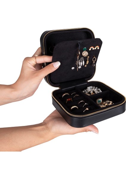 Gerçek Deri Seyahat Boy Takı Organizer Kutusu, Mücevher Aksesuar Çantası, Küpe Kolye Yüzük Düzenleyici fiyatları