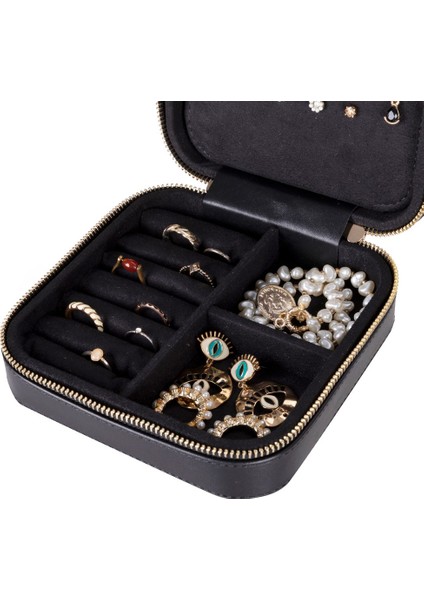 Gerçek Deri Seyahat Boy Takı Organizer Kutusu, Mücevher Aksesuar Çantası, Küpe Kolye Yüzük Düzenleyici fırsatları