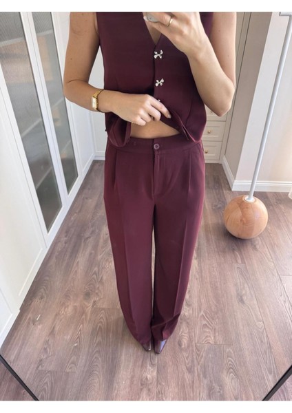 Kurdele Düğmeli Tasarım Yelek Pantolon Takım Premium Kalite fırsatları