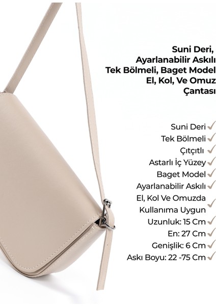 Vizon Shk183 Kapaklı Suni Deri Ayarlabilir Askılı Baget Model El, Kol Ve Omuz Çantası