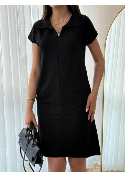 Kadın Kısa Kollu Yakalı Viskon Iki Iplik Elbise modelleri