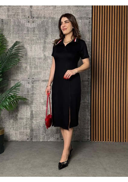 Kadın Yaka Ribanalı Çift Yırtmaçlı Elbise indirimleri