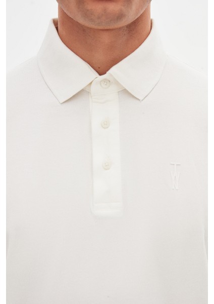 Slim Fit Ekru Pike Dokulu T-Shirt modelleri