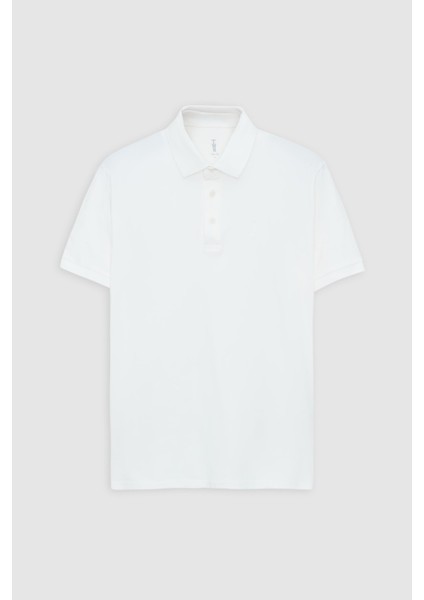 Slim Fit Ekru Pike Dokulu T-Shirt indirimleri
