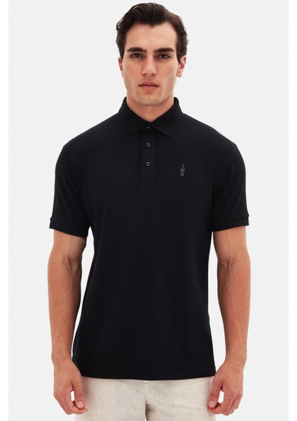 Slim Fit Siyah Pike Dokulu T-Shirt 4EC146011784M